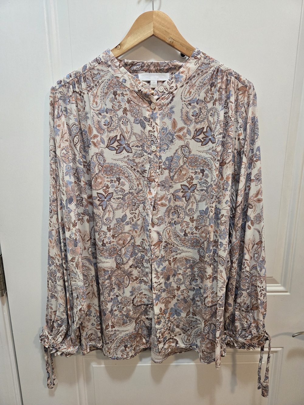 Adyson Parker Cream Paisley Button-Up Blouse with Blue & Brown Floral Print